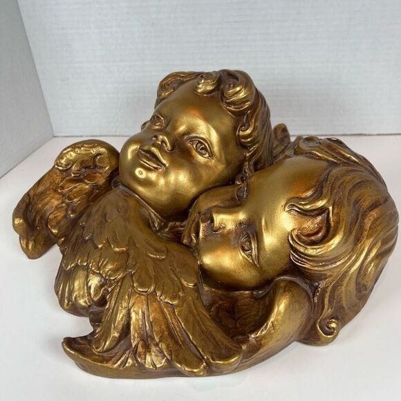 Antique 3D Cherub Angels Plaster Chippy Gold Baroque Heavy Vintage Wall Art - Picture 4 of 8